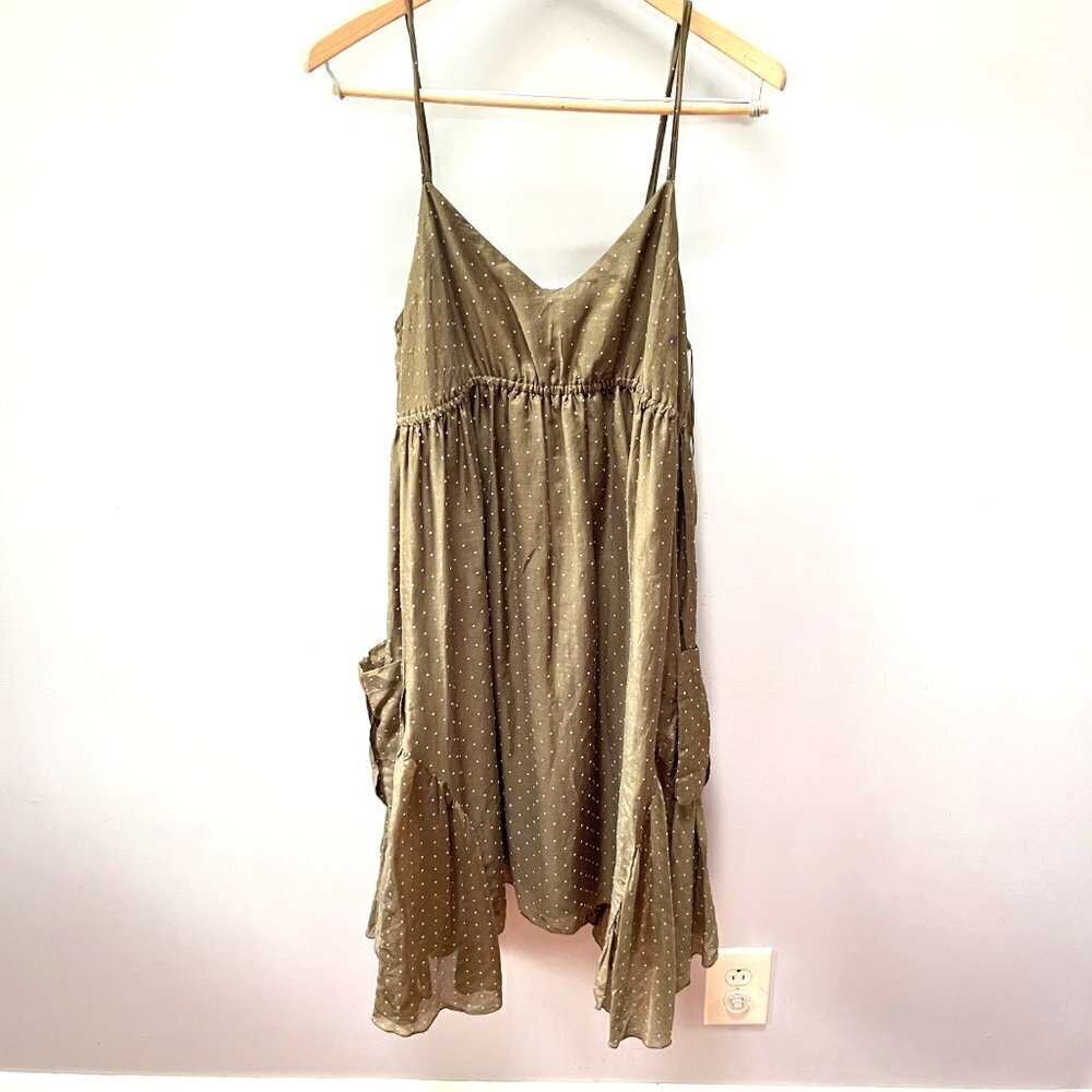 Walter Olive‎ Green Silk Blend Polka Dot Sundress- Size S